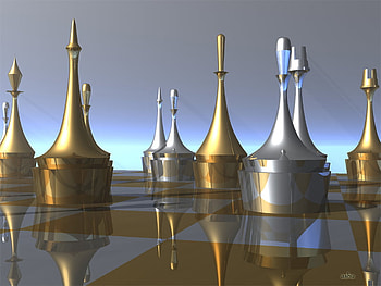 Sixty Four Spikes, gold, sixtyfour, reflection, abstract, shine, silver, game, chess, spikes HD wallpaper