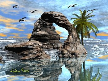 Blue Sunsets, sea, birds, coconut tree, rock HD wallpaper