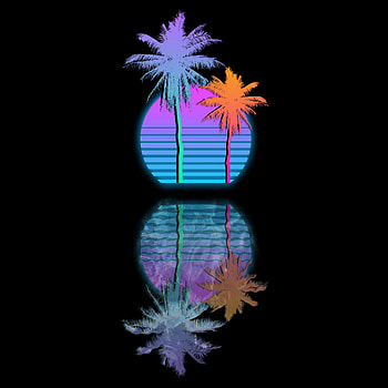 Retrowave Beach, Dark, Amoled, Synthwave HD phone wallpaper