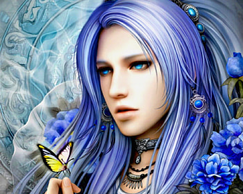 Deepblue, blue, butterfly, fantasy, art, flowers, male HD wallpaper