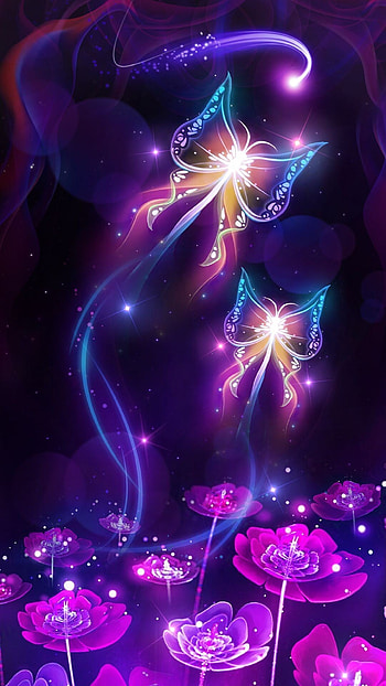 Flowers and butterflies, Glow in the Dark HD phone wallpaper