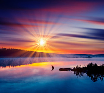 Blue and Orange Horizon Over Lake, blue, orange, water, lake, sunset HD wallpaper