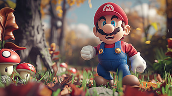 Autumn Adventure with Mario, Mario, video game, mushroom, animation HD wallpaper