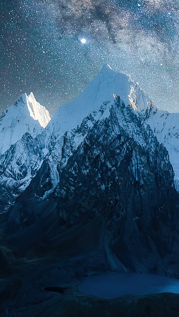 Himalayas, Snowy mountains under stars, Captivating beauty, Ultra HD phone wallpaper