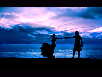 Stay, night, touch, man, silhouettes, lovers, woman, ocean, beach HD wallpaper
