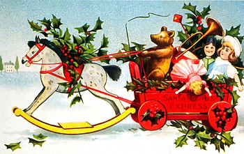 Santa's Express , December, toys, art, illustration, artwork, occasion, wide screen, holiday, Christmas, express wagon, rocking horse HD wallpaper