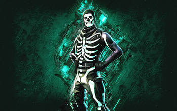 Fortnite Green Glow Skull Trooper Skin, Fortnite, main characters, turquoise stone background, Green Glow Skull Trooper, Fortnite skins, Green Glow Skull Trooper Skin, Green Glow Skull Trooper Fortnite, Fortnite characters HD wallpaper