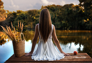 Girl Sitting On Pier Back View , girls, pier, graphy HD wallpaper
