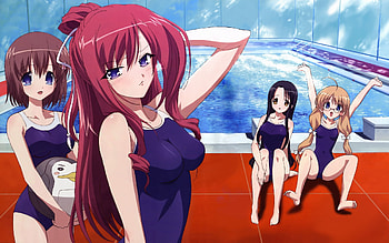 Swimming Lesson, kusakabe misuzu, cute, long hair, yuka minase, swimsuit, anime, kukuri tachibana, 11eyes, game, girls, school, pool, lass HD wallpaper