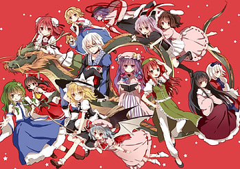 ~Touhou~, hong meiling, hakurei reimu, nagae iku, inaba tewi, chibi, anime, ibara kasen, kochiya sanae, touhou, tori sumi, dragon HD wallpaper