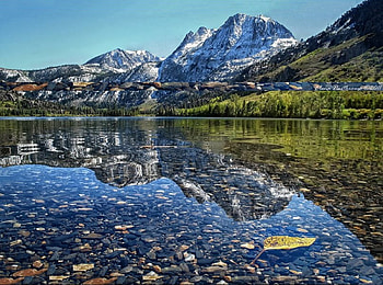 Eastern Sierra, trees, water, rocks, mountain HD wallpaper