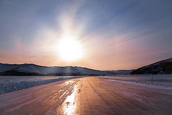 Ice Crossing To Olkhon Island , snow, mountains, island, nature HD wallpaper