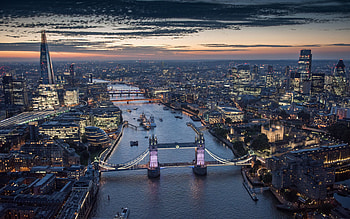The Shard, Tower Bridge, London evening, Thames River HD wallpaper