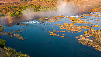 The golden hour at Victoria Falls, landscape, river, africa, Zimbabwe, trees HD wallpaper