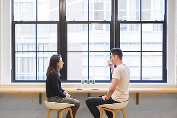 Coffee break, Coffee, Table, Window, Friends, Chairs, Couple HD wallpaper