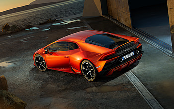 Rear view, Lamborghini Huracan, orange, sports car HD wallpaper