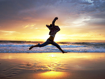 Sunset, Sea, Beach, Miscellanea, Miscellaneous, Human, Person, Bounce, Jump HD wallpaper