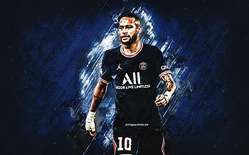 Neymar, Paris Saint-Germain, Brazilian footballer, blue stone background, Neymar PSG, football, grunge art HD wallpaper