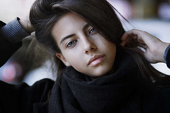Long hair, scarf, beautiful woman HD wallpaper