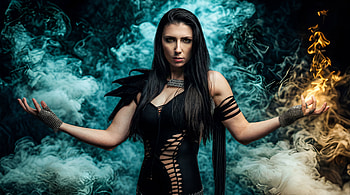 Britney Slayes From Unleash The Archers With Smoke and Fire Background, Queen, Death Metal HD wallpaper