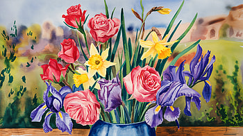 Spring Blooms: A Stunning Floral, flower, bouquet, watercolor, rose HD wallpaper