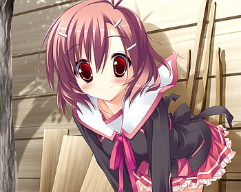 game cg, skirt, brown hair, short hair, red eyes HD wallpaper