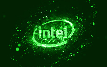 Intel green logo, , green neon lights, creative, green abstract background, Intel logo, brands, Intel HD wallpaper
