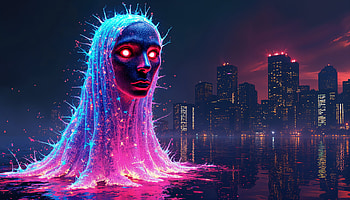 Neon Phantom: Ghost in the Cityscape, ghost, Digital Art, cityscape, neon, fantasy HD wallpaper