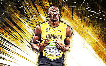 Usain Bolt, grunge art, jamaican former sprinter, athlete, Usain St Leo Bolt, yellow grunge background, athletics, creative, Usain Bolt HD wallpaper