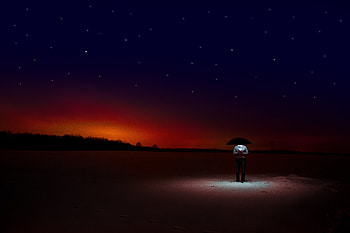 Nature, Night, Horizon, Starry Sky, Human, Person, Loneliness, Umbrella HD wallpaper
