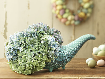 still life, bouquet, hortensia, turquoise, green, flowers HD wallpaper