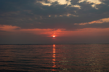 Nature, Sunset, Sea, Clouds, Horizon, Glare HD wallpaper