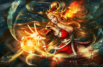 Sky disciple, fantasy, red, girl, luminos, fire, namkoart HD wallpaper