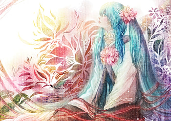 Hatsune Miku, anime, flowers, girl, vocaloid, long hair HD wallpaper