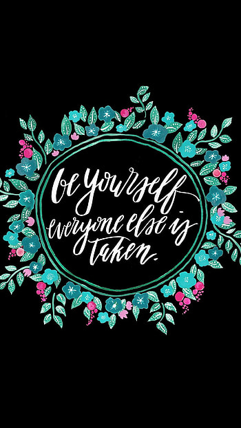 Black-teal-pink-floral-wreath-Be-Yourself-- HD phone wallpaper