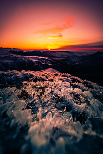 Nature, Sunset, Grass, Ice, Rocks, Horizon HD phone wallpaper