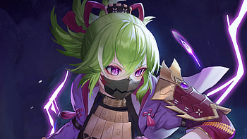 Purple Eyes Green Hair Kuki Shinobu Genshin Impact HD wallpaper