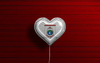 I Love West Sulawesi, , realistic balloons, red wooden background, Day of West Sulawesi, indonesian provinces, flag of West Sulawesi, Indonesia, balloon with flag, Provinces of Indonesia, West Sulawesi flag, West Sulawesi HD wallpaper