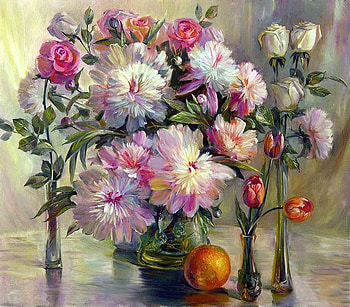 Murtazin Ildus., still life, murtazin ildus, painting, art, flower, fruit, apple HD wallpaper