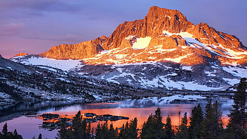 Thousand Island Lake, California, landscape, trees, mountains, water, sunset, reflections, usa HD wallpaper