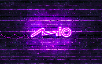 Mio violet logo, , violet brickwall, Mio logo, brands, Mio neon logo, Mio HD wallpaper