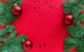 Red Christmas background, red Christmas balls, Christmas frame, Happy New Year, red background, Christmas decorations HD wallpaper