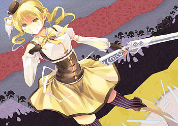 Tomoe Mami, mahou shoujo madoka magica, anime, weapon, blonde hair, gun, beauty HD wallpaper