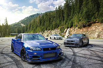 R34 Drift Marks, Skyline Car HD wallpaper