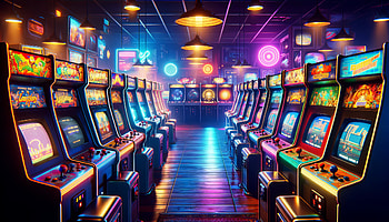 Retro Arcade Hallway, arcade, arcade machine, Retro Games, neon lights HD wallpaper