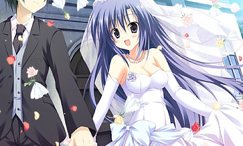 Tengouji Aquarius Uzuki, blue, anime girl, white, anime, gakuou, bride HD wallpaper