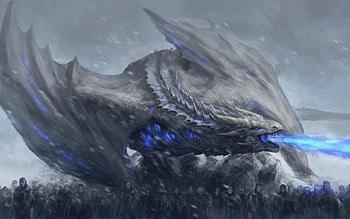 White walkers and dragon, blue, white, fantasy, art, dragon, luminos, game of thrones, walkers HD wallpaper