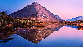 Buachaille Etive Mor sunrise, Scotland, reflection, colors, sky, water, mountain HD wallpaper