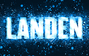 Happy Birtay Landen, , blue neon lights, Landen name, creative, Landen Happy Birtay, Landen Birtay, popular american male names, with Landen name, Landen HD wallpaper