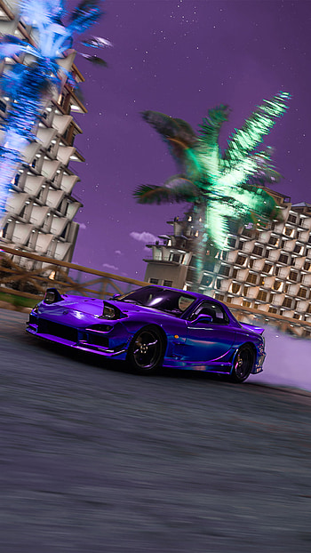 Mazda RX7, driving, jdm, racing, car, purplesky, night HD phone wallpaper